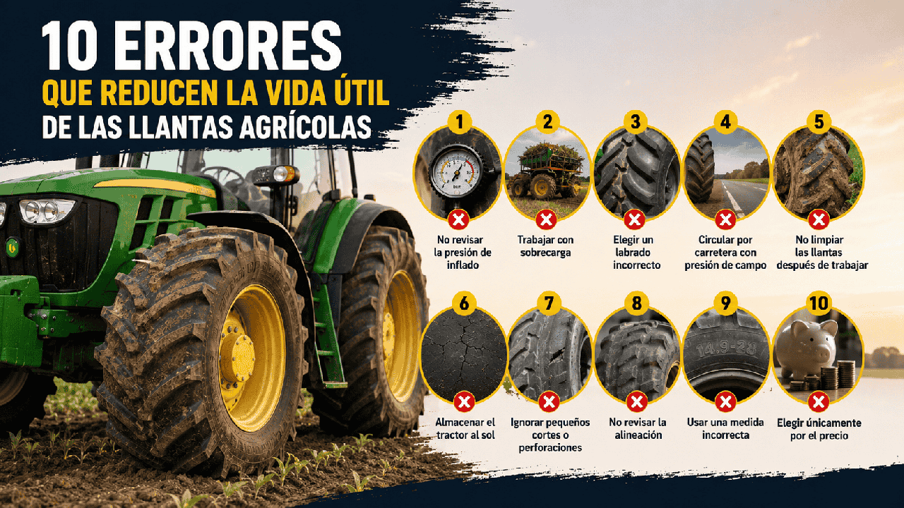 Diez errores que reducen la vida útil de las llantas agrícolas y cómo evitarlos