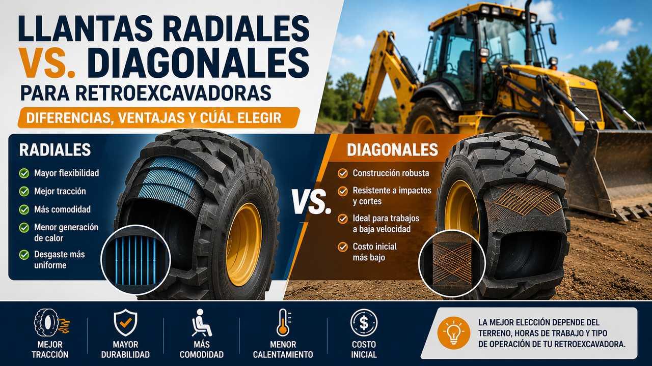 Llantas radiales vs diagonales para retroexcavadoras diferencias ventajas y cual elegir