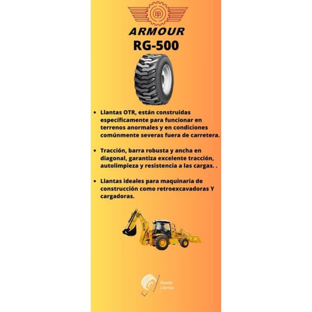 Especificaciones técnicas de LLANTA ARMOUR RG-500 15-19.5 PARA CARGADORAS Ruedallantas Ecuador