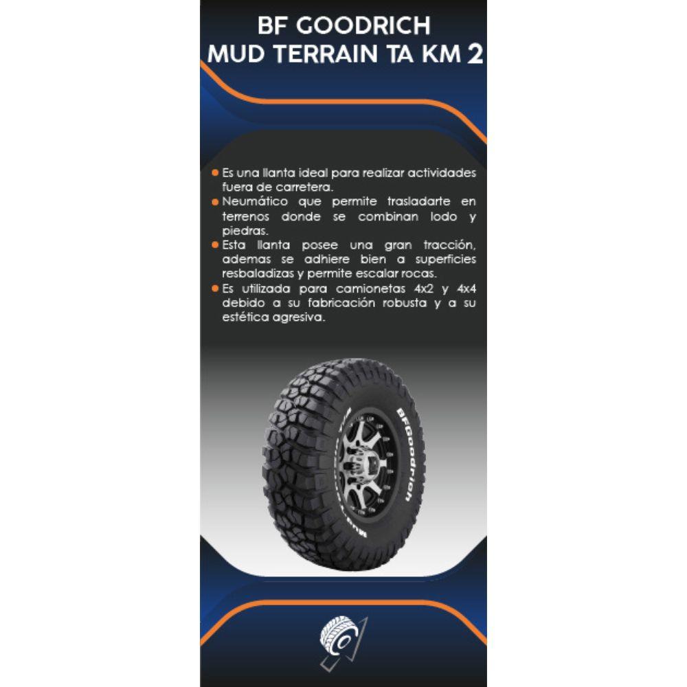 Especificaciones técnicas de LLANTA BFGOODRICH MUD TERRAIN KM2 LT 35X12.50R15 PARA CAMIONETAS TODO TERRENO Ruedallantas Ecuador