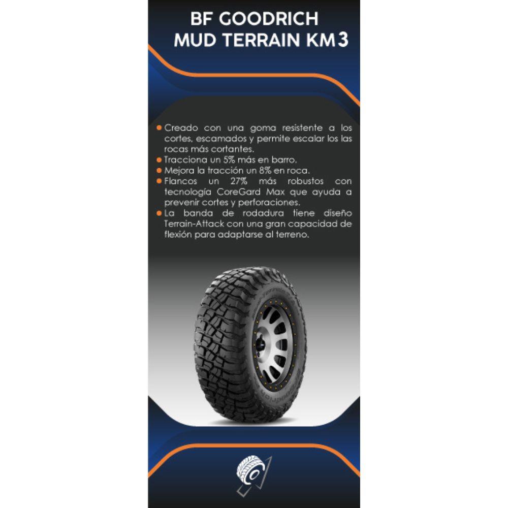 Especificaciones técnicas de LLANTA BFGOODRICH MUD TERRAIN KM3 265/75R16 PARA CAMIONETAS TODO TERRENO Ruedallantas Ecuador