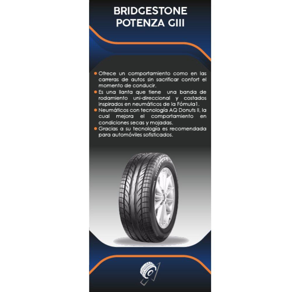 Especificaciones técnicas de LLANTA BRIDGESTONE POTENZA GIII 185/65R14 PARA AUTOMÓVILES Ruedallantas Ecuador