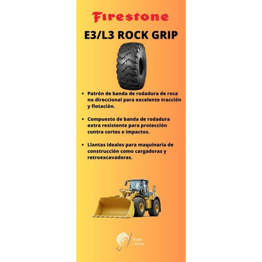 Especificaciones técnicas de LLANTA FIRESTONE E3/L3 ROCK GRIP 23.5-25 PARA CARGADORAS Ruedallantas Ecuador