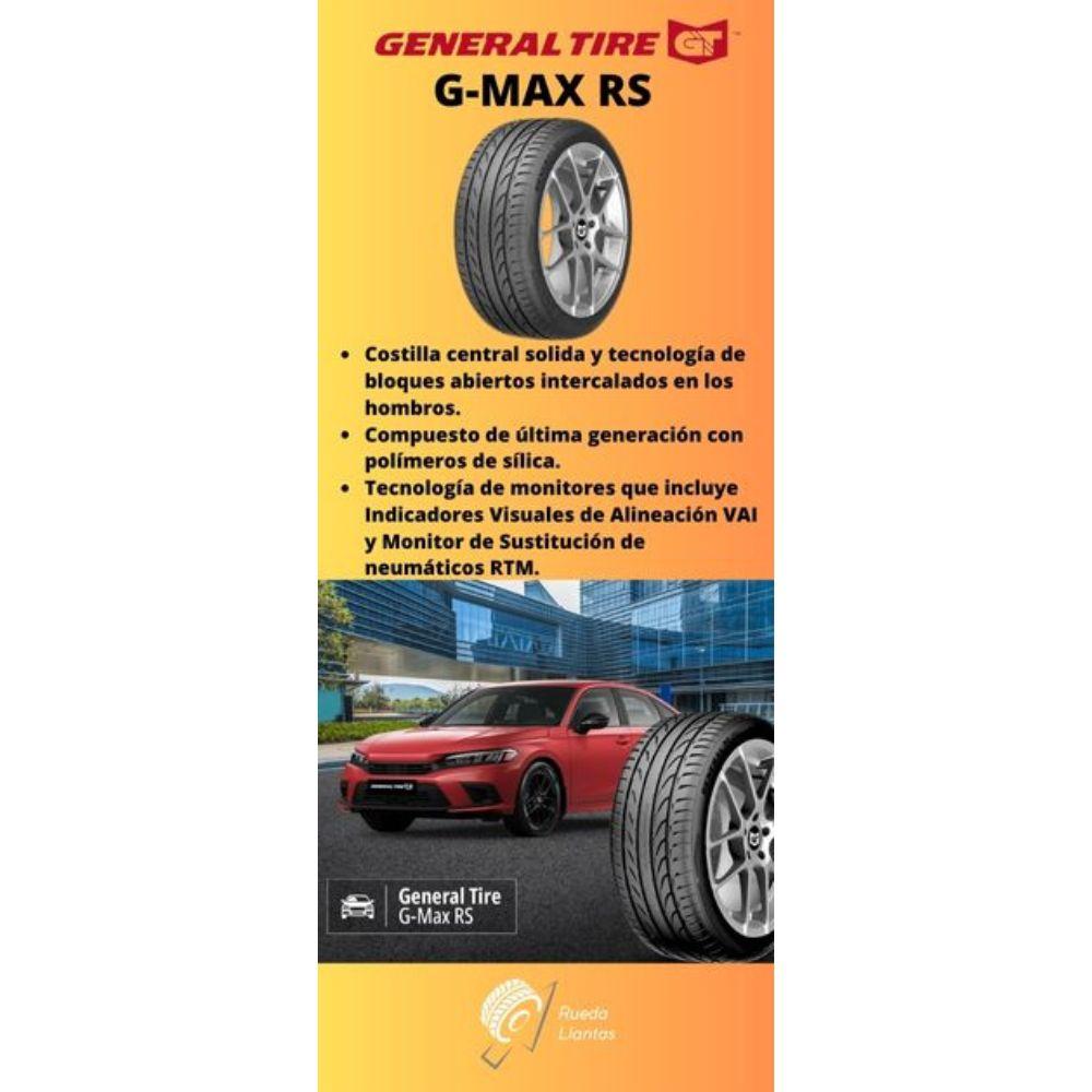Especificaciones técnicas de LLANTA GENERAL TIRE G-MAX RS 255/45ZR18 PARA AUTOMÓVILES Ruedallantas Ecuador