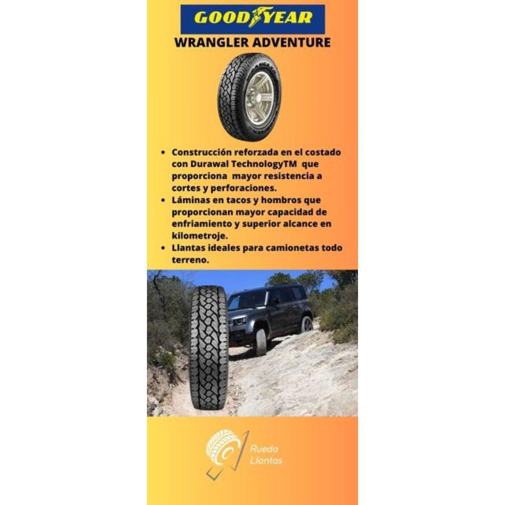 Especificaciones técnicas de LLANTA GOOD YEAR WRANGLER ADVENTURE 245/75R16 PARA CAMIONETAS TODO TERRENO Ruedallantas Ecuador