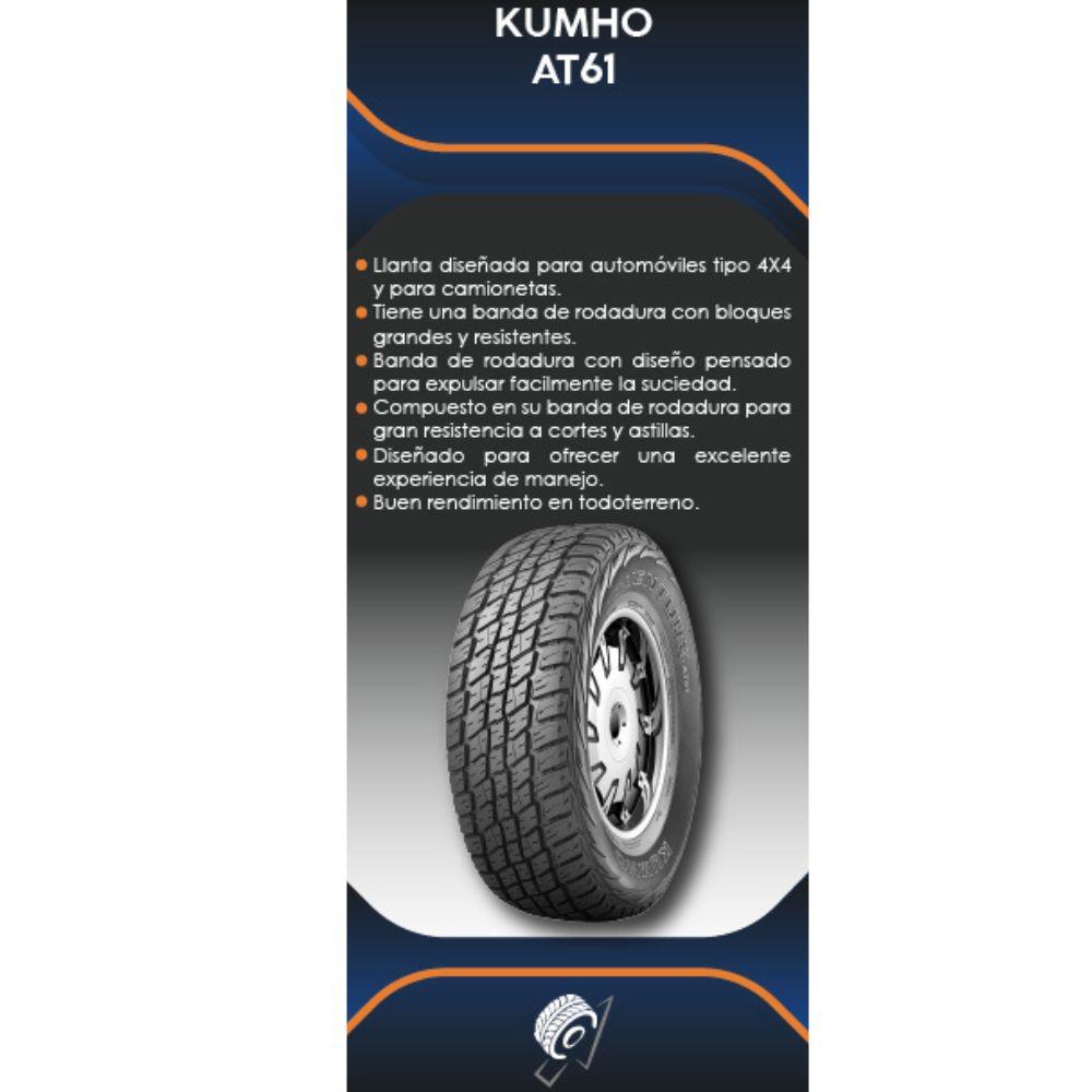 Especificaciones técnicas de LLANTA KUMHO TYRES AT61 265/70R16 PARA CAMIONETAS TODO TERRENO Ruedallantas Ecuador