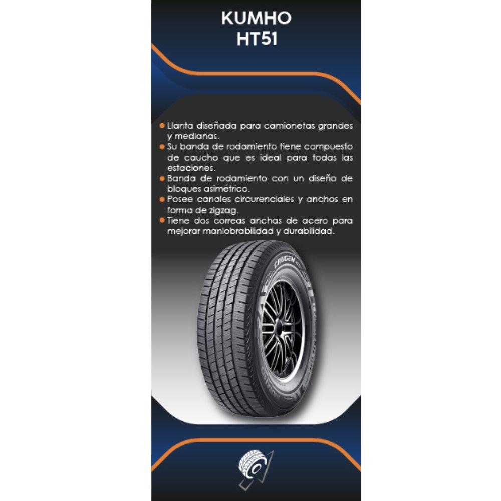 Especificaciones técnicas de LLANTA KUMHO TYRES HT51 255/65R17 PARA SUVS Ruedallantas Ecuador