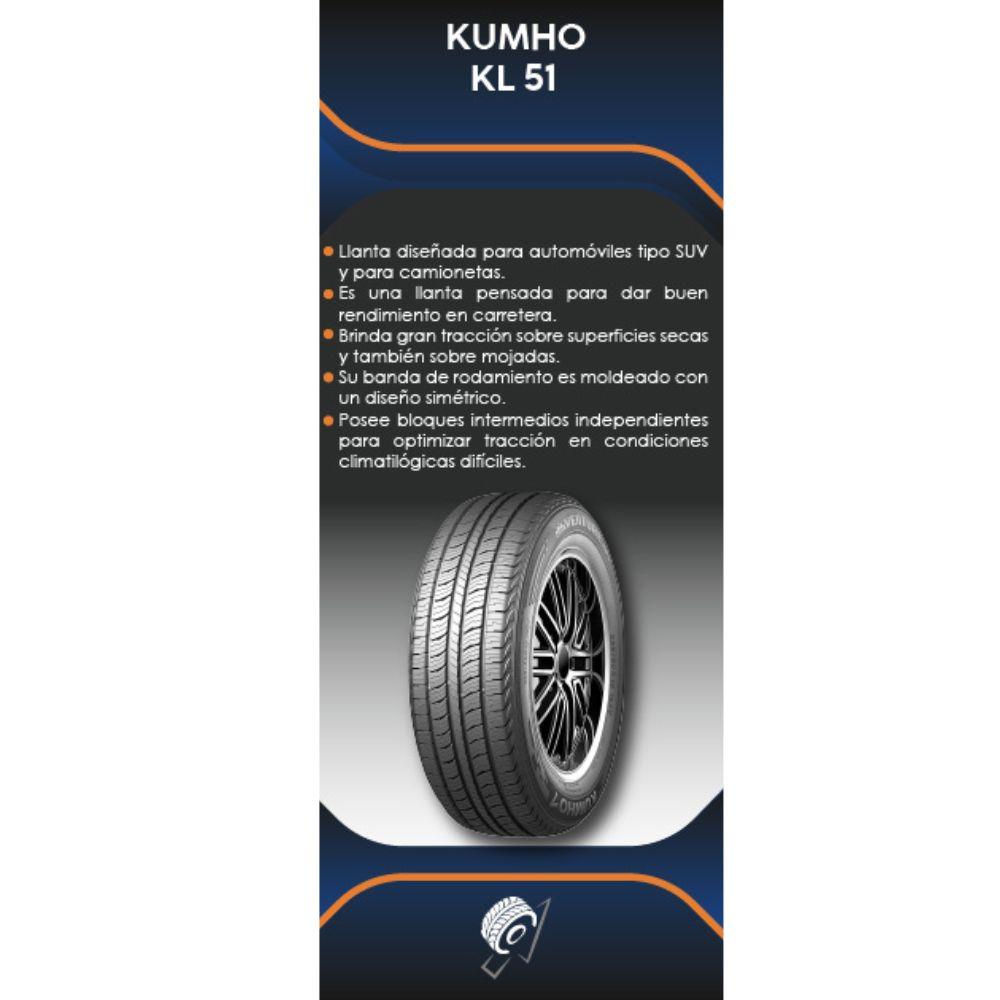 Especificaciones técnicas de LLANTA KUMHO TYRES KL51 265/70R15 PARA SUVS Ruedallantas Ecuador