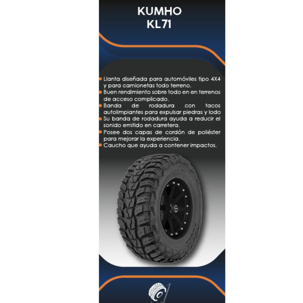 Especificaciones técnicas de LLANTA KUMHO TYRES KL71 35X12.50R15 PARA CAMIONETAS TODO TERRENO Ruedallantas Ecuador