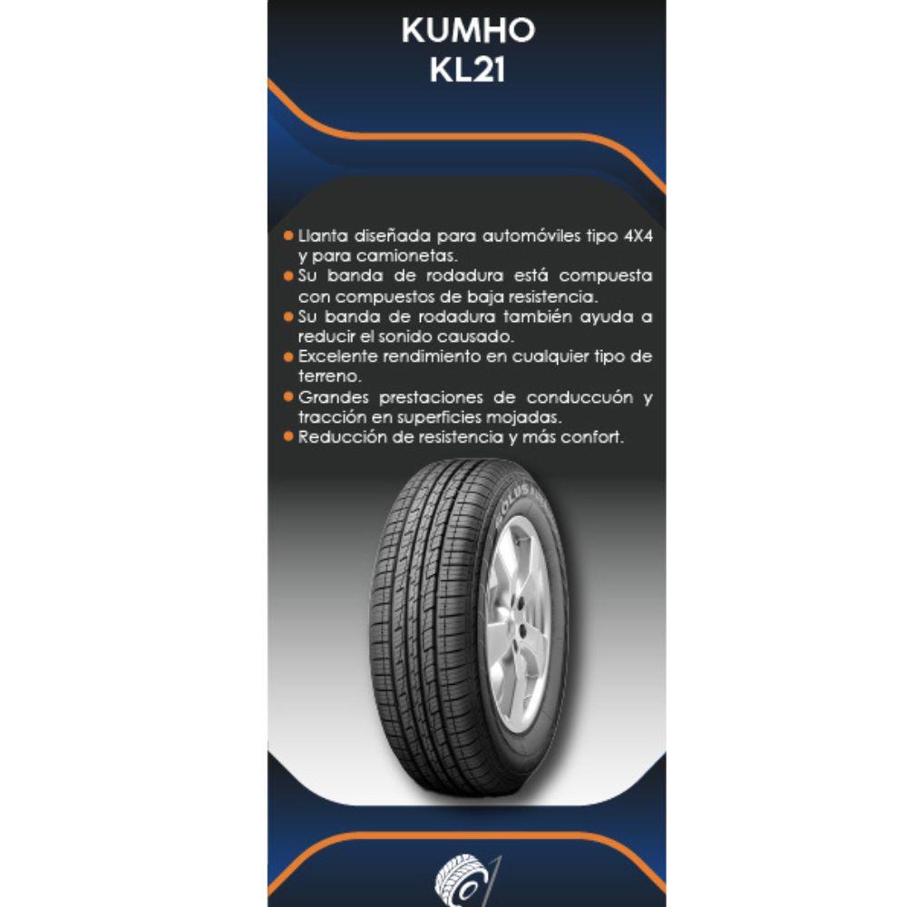 Especificaciones técnicas de LLANTA KUMHO TYRES SOLUS KL21 265/60R18 PARA SUVS Ruedallantas Ecuador