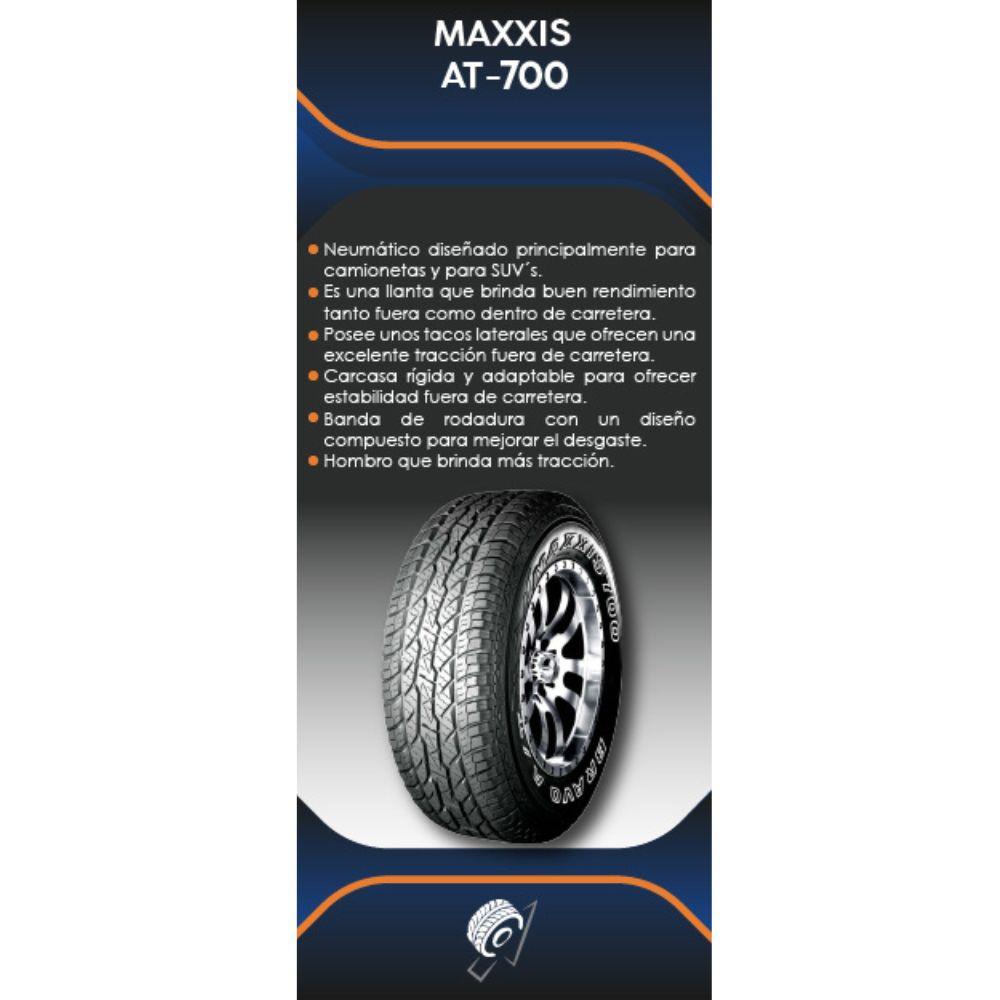 Especificaciones técnicas de LLANTA MAXXIS AT700 P265/70R16 OWL PARA CAMIONETAS TODO TERRENO Ruedallantas Ecuador