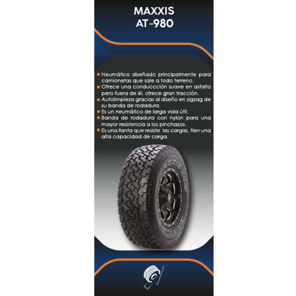 Especificaciones técnicas de LLANTA MAXXIS AT980 LT265/70R16 8PR OWL PARA CAMIONETAS TODO TERRENO Ruedallantas Ecuador