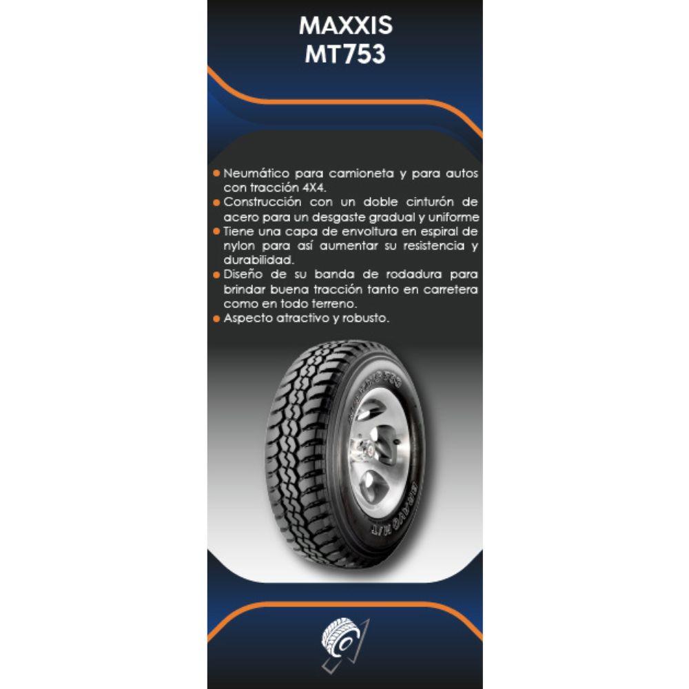 Especificaciones técnicas de LLANTA MAXXIS MT753 LT205/75R15 6PR OWL PARA CAMIONETAS TODO TERRENO Ruedallantas Ecuador