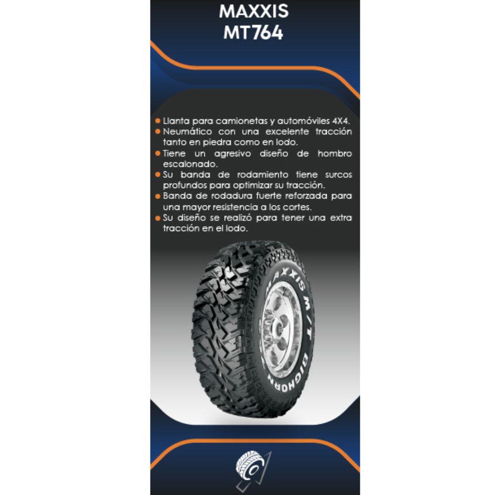 Especificaciones técnicas de LLANTA MAXXIS MT764 LT245/70R16 8PR OWL PARA CAMIONETAS TODO TERRENO Ruedallantas Ecuador
