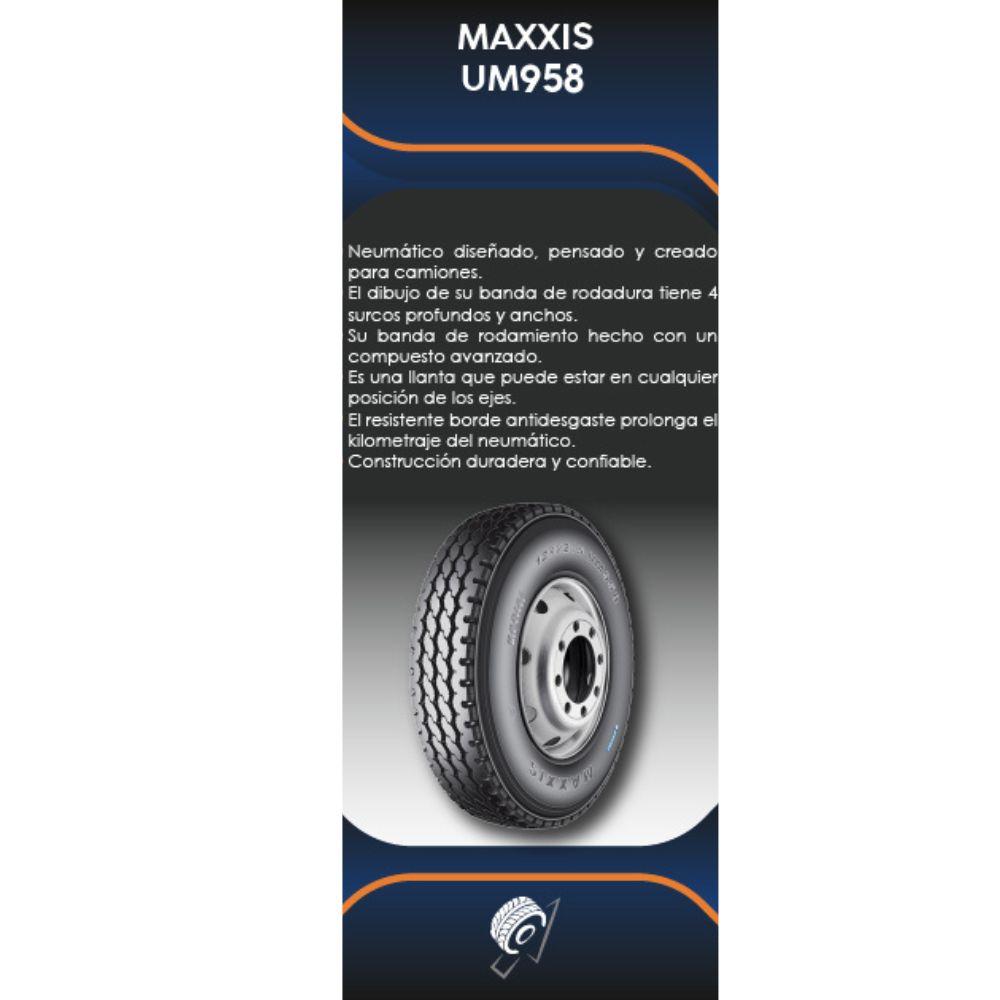 Especificaciones técnicas de LLANTA MAXXIS UM958 11R22.5 16PR PARA TRAILERS Ruedallantas Ecuador
