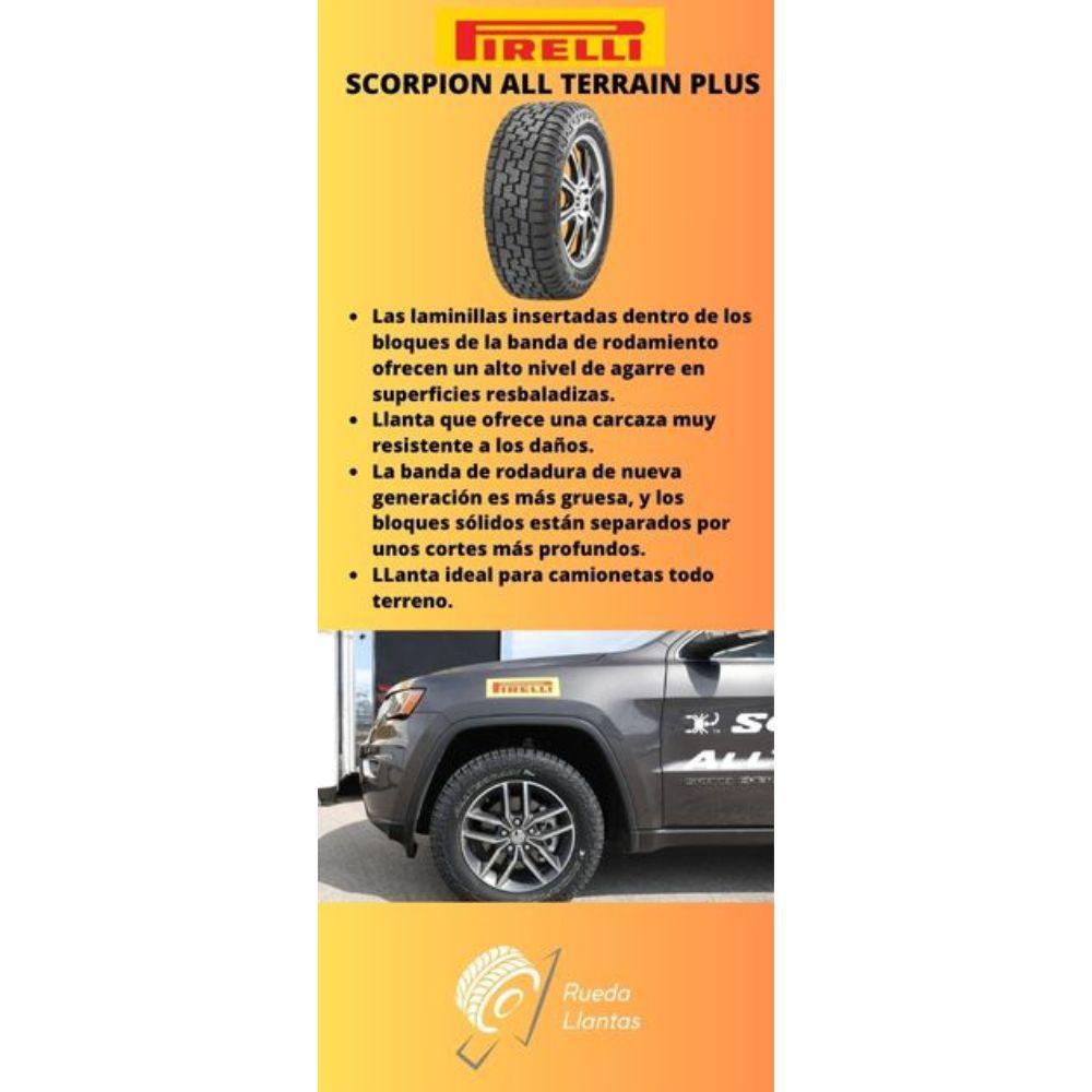 Especificaciones técnicas de LLANTA PIRELLI SCORPION ALL TERRAIN PLUS 255/60R18 PARA CAMIONETAS TODO TERRENO Ruedallantas Ecuador