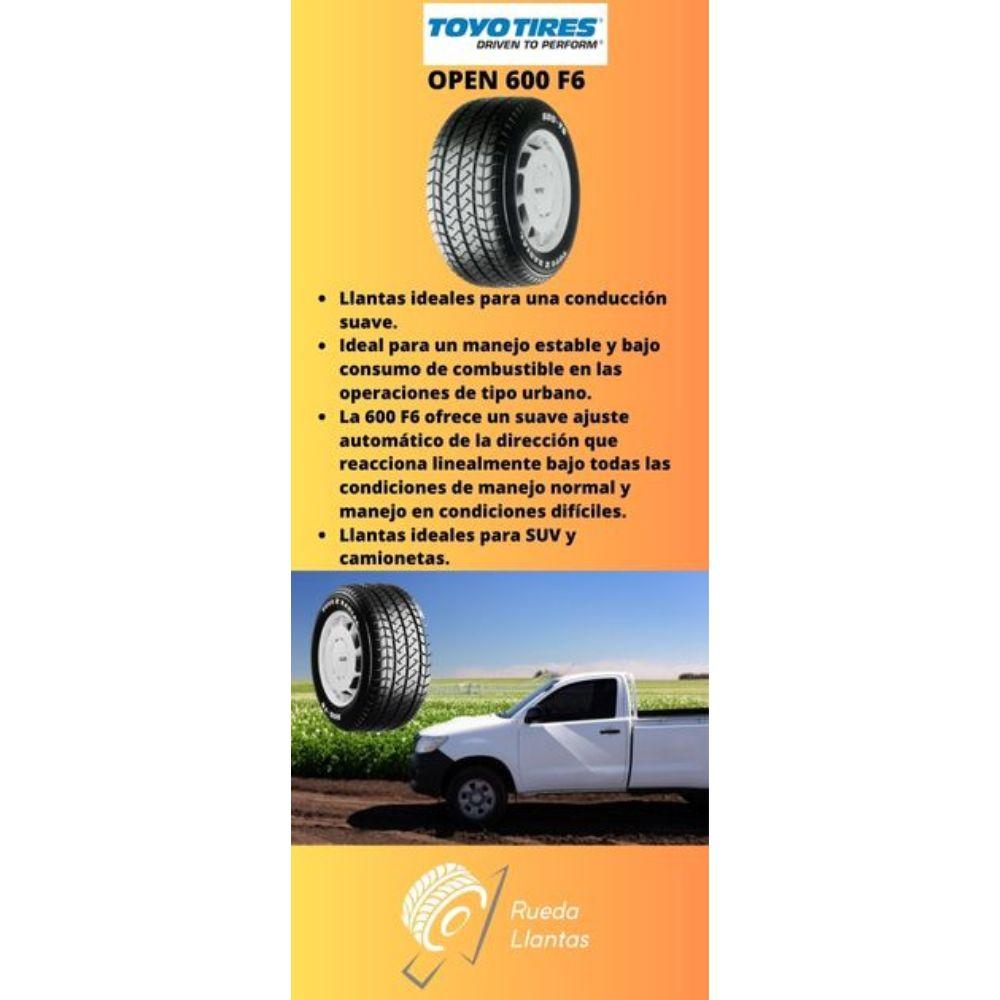 Especificaciones técnicas de LLANTA TOYO TIRES OPEN 600 F6 P245/60R15 PARA SUVS Y CAMIONETAS Ruedallantas Ecuador