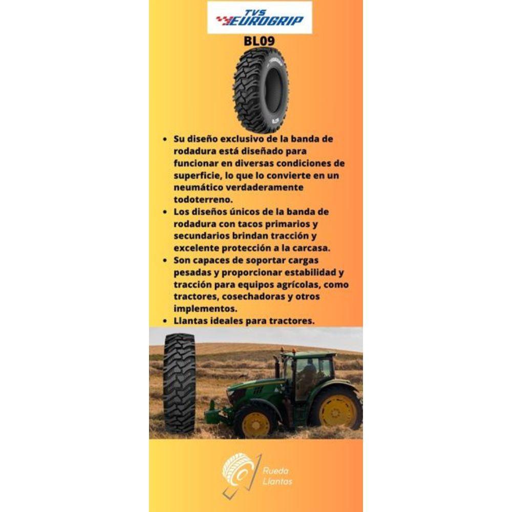 Especificaciones técnicas de LLANTA TVS EUROGRIP BL09 16.9-28 L4 PARA TRACTORES Y MAQUINARIA AGRÍCOLA Ruedallantas Ecuador