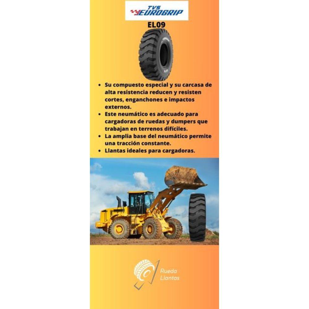 Especificaciones técnicas de LLANTA TVS EUROGRIP EL09 20.5-25 L3 PARA CARGADORAS Ruedallantas Ecuador