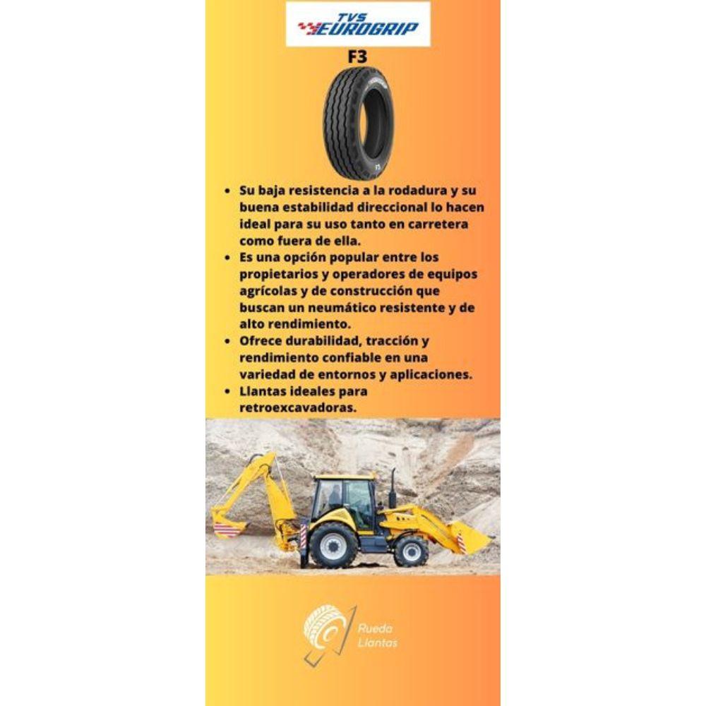 Especificaciones técnicas de LLANTA TVS EUROGRIP F3 11L15 PARA RETROEXCAVADORAS Y MAQUINARIA AGRÍCOLA Ruedallantas Ecuador