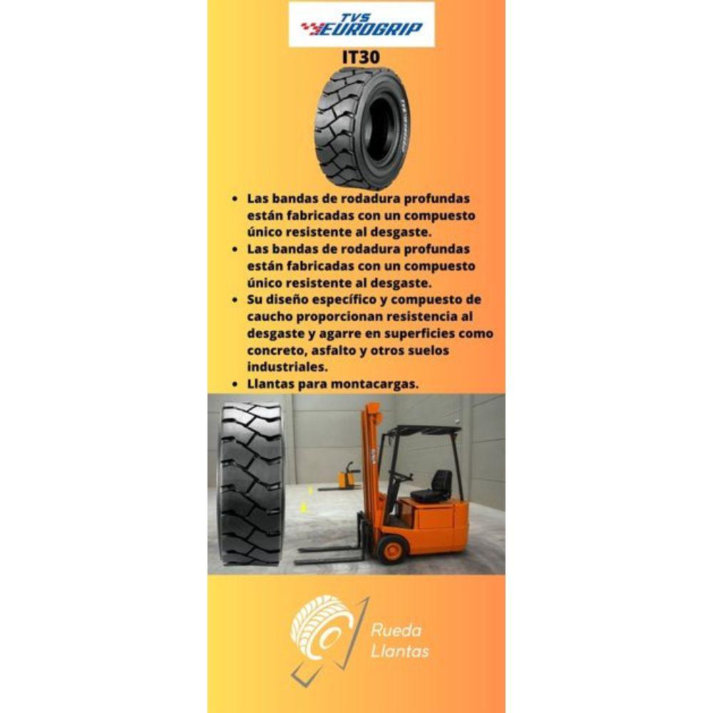 Especificaciones técnicas de LLANTA NEUMÁTICA TVS EUROGRIP IT30 18X7-8 SET PARA MONTACARGAS Ruedallantas Ecuador