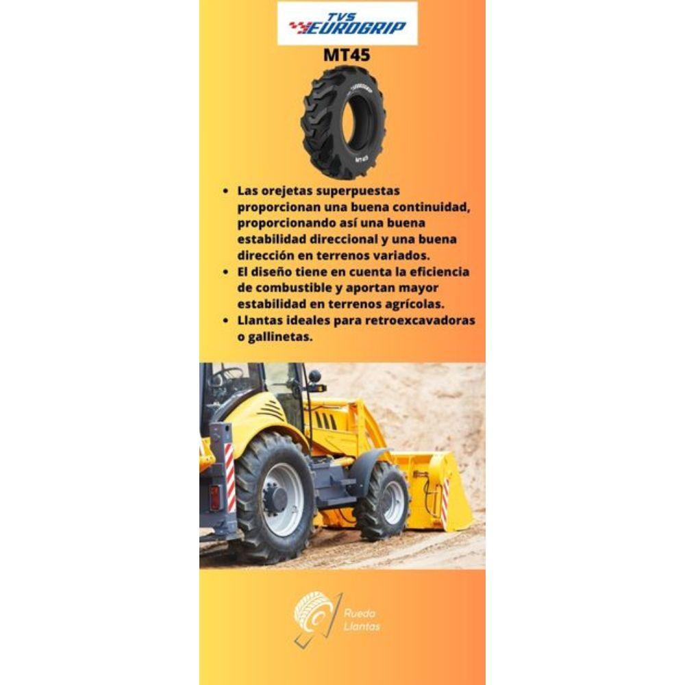 Especificaciones técnicas de LLANTA TVS EUROGRIP MT45 12.5/80-18 R4 PARA RETROEXCAVADORAS O GALLINETAS Ruedallantas Ecuador